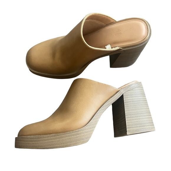 UNIVERSAL THREAD Tess Platform Mule Heels Tan 10 - Picture 1 of 5